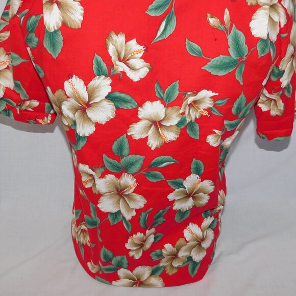 VTG KY's International Fashion Red White Hibiscus Floral Hawaiian Shirt Mens S - Picture 9 of 9